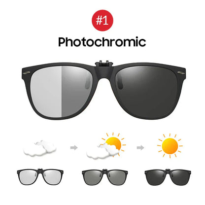 Men Photochromic Polarized Lens Flip Up Clip on Sunglasses Women Driving Sun Glasses with Clips 2026 Trending Product