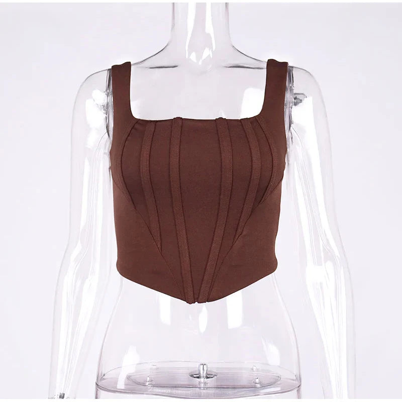 NewAsia Boning Corset Top Zipper 2Layer Elastic Solid Color Square Neck Slim Fit Bustier Women Summer Crop Tank Top Fashion Vest
