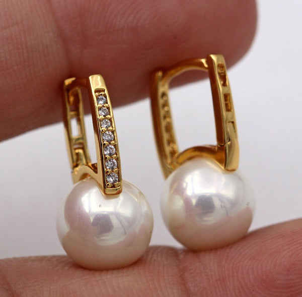 Genuine 18k Gold Pendientes Earrings Harp PearlStuds HorseShoe Earrings for Women Wedding Gifts