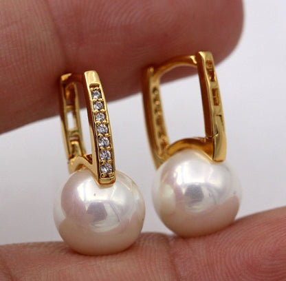 Genuine 18k Gold Pendientes Earrings Harp PearlStuds HorseShoe Earrings for Women Wedding Gifts