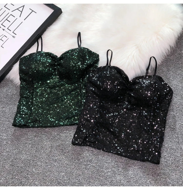 Women's Fashion Sexy Women 2023 Nick Sparkling Sequins Vest Harness At Night Binder Chest