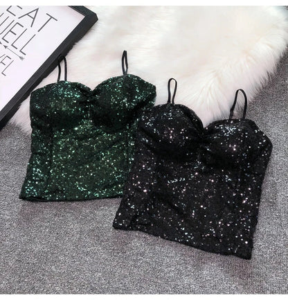 Women's Fashion Sexy Women 2023 Nick Sparkling Sequins Vest Harness At Night Binder Chest