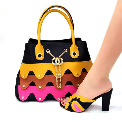 Black Color Comfortable Heels Italian Lady Shoes with Matching Bag for African Women Shoes and Bag Set