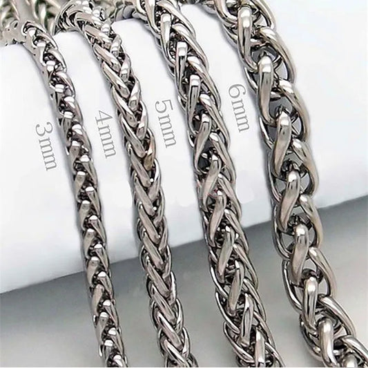 STAINLESS STEEL SILVER COLOR TWIST ROPE CHAIN NECKLACE FOR MEN Women HIP HOP PUNK Jewelry Accessories 3/4/5/6/8MM Thick
