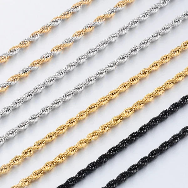 Width 2/3/4/5/6mm 316L Stainless Steel Gold Color Twisted Rope Chain Necklace For Men's and Women's Jewelry wholesale