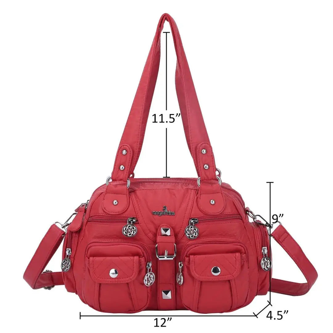 Women Small Handbags Satchel Top-handle Handbag PU Shoulder Bag 8”x11” Dumpling Pack Multi-pockets Shoulder Bag
