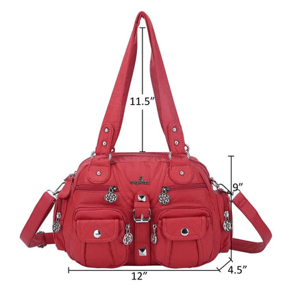 Women Small Handbags Satchel Top-handle Handbag PU Shoulder Bag 8”x11” Dumpling Pack Multi-pockets Shoulder Bag