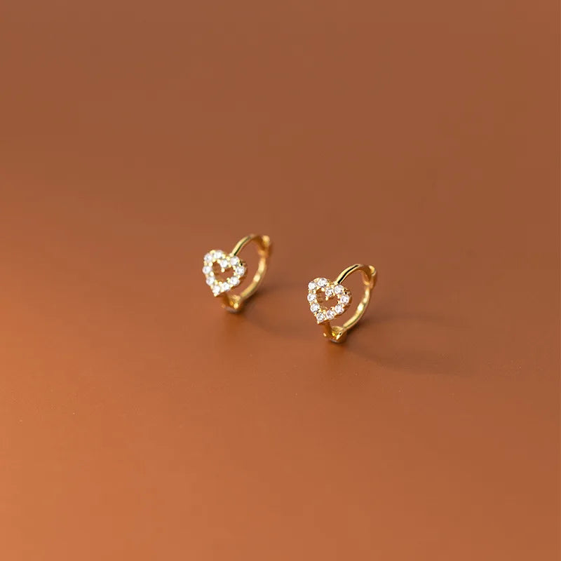 925 Sterling Silver INS Minimalism Sweet Love Heart CZ Zircon Hoop Earrings For Women Girl Small Ear Buckle Jewelry Gift