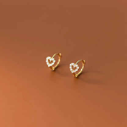 925 Sterling Silver INS Minimalism Sweet Love Heart CZ Zircon Hoop Earrings For Women Girl Small Ear Buckle Jewelry Gift