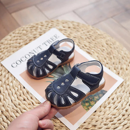 Full Genuine leather Soft sole Girls flat Sandals closed toe kids girls summer shoes