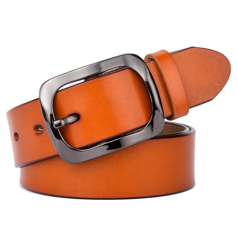 3.2cm Genuine Leather Belt for Women Natural Cowhide Metal Buckle Casual Jeans Trousers Belt Female Waistband Gifts