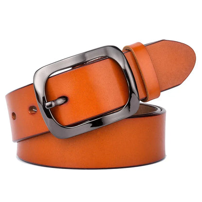 3.2cm Genuine Leather Belt for Women Natural Cowhide Metal Buckle Casual Jeans Trousers Belt Female Waistband Gifts