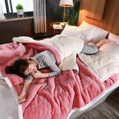 Super Soft Warm Throw Blanket Three-Layer Thick Velvet Solid Color Bedspread Coral Fleece Home Throws Adult Bed Cover Winter