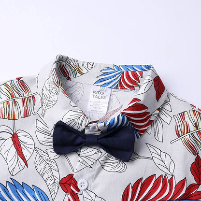 Toddler Baby Boys Sets Summer Hawaiian Outfit Infant Kids Floral Print Short Sleeve Shirt Bowtie Shirt+Shorts Gentleman Suits