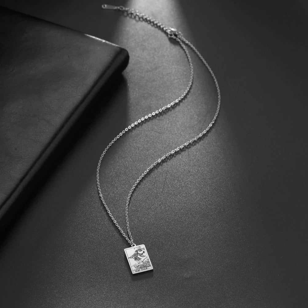 Tarot Cards Necklace Women Stainless Steel Necklace Wealth Amulet Classic Tarot Major Arcana Divination Charm Jewelry
