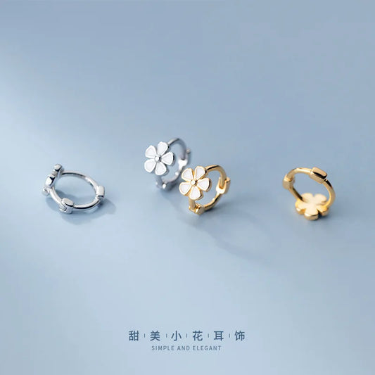 Genuine 925 Sterling Silver Sweet Romantic Flower Ear Buckle for Women Korean Girl Fashion Birthday Earring Jewelry Gift