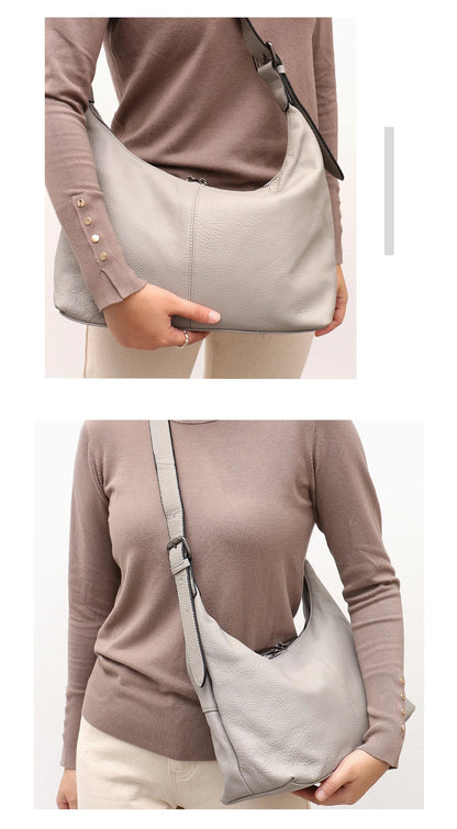 Luxury Women Cowhide Crossbody Bag Large Casual Shoulder Purse Wide Strap Handbag Female Daily 100% Genuine Leather Hobo Sack
