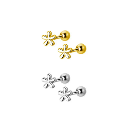 925 Sterling Silver Fashion Simple Golden Flower Beads Small Stud Earrings for Women Teen Piercing Jewelry Accessories
