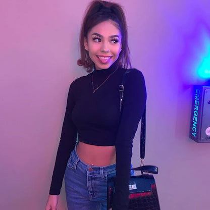 blusa feminina de algodão vazada sexy, tops de manga longa sem costas com atadura, Harajuku, justa, streetwear, camisetas de malha