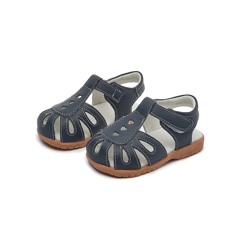 Full Genuine leather Soft sole Girls flat Sandals closed toe kids girls summer shoes