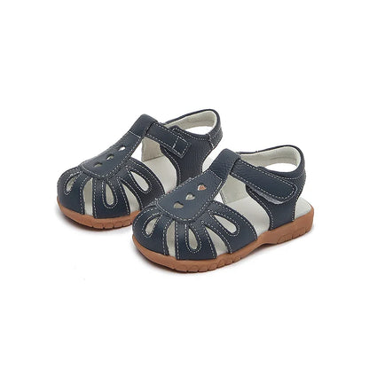 Full Genuine leather Soft sole Girls flat Sandals closed toe kids girls summer shoes