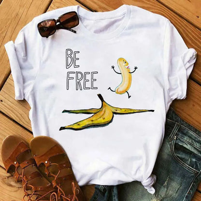 Funny Fruits T Shirt Women Fashion Kawaii Banana Print White T-shirt Harajuku TShirt Short Sleeves Tops Tee Shirt Femme T Shirts