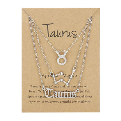 3Pcs/set 12 Zodiac Sign Necklace For Women 12 Constellation Pendant Chain Choker Birthday Jewelry With Cardboard Card