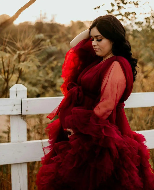 Vestido Estrela Maternidade Robe Babados em Camadas Ensaio Fotográfico Chá de Bebê Roupão Vestido de Maternidade Quimono Sexy Vestidos de Festa Aniversário