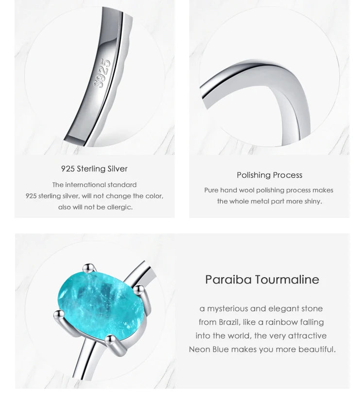 925 Sterling Silver Fashion Oval Finger Rings for Women Elegant Paraiba Tourmaline Engagement Wedding Statement Jewelry