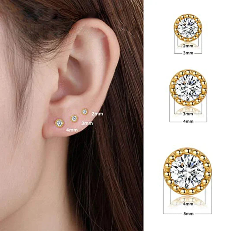 3pcs/set Bling Zircon Earring 925 Sterling Silver Cute Mini Heart Star Stud Earrings Ear Bone Earlobe Piercing Jewerly