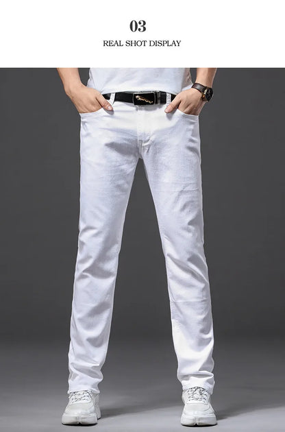 Men White Jeans Fashion Casual Classic Style Slim Fit Soft Trousers Male Advanced Stretch Pants