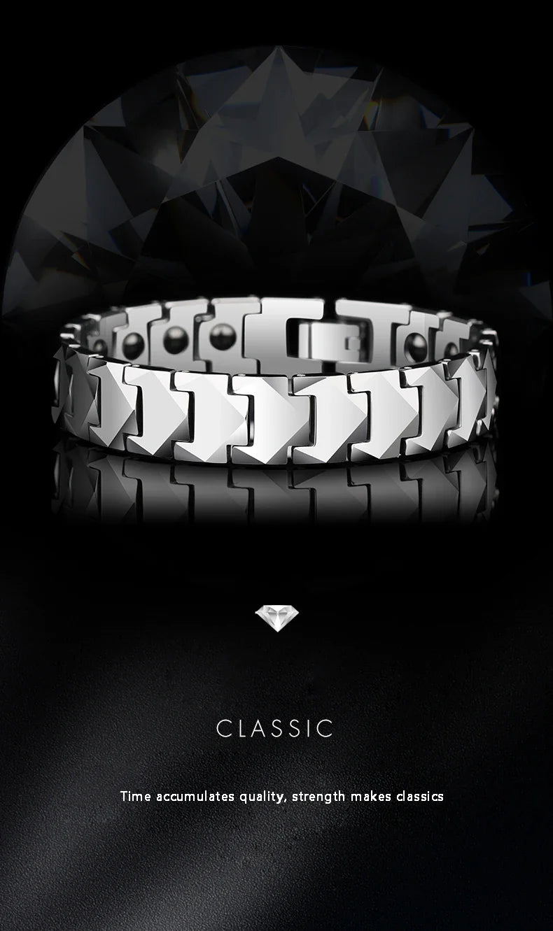 Tungsten Links Bracelets for Men Women Couples High Polished Inlay Health Magnetic Stones Three Color, Customized