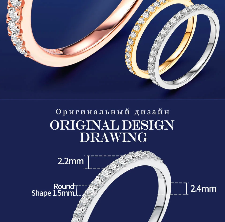 18K Rose Gold Plated Diamond Pass Test Round Excellent Cut Total 0.27 CT Moissanite Ring for Girls Cocktail Jewelry