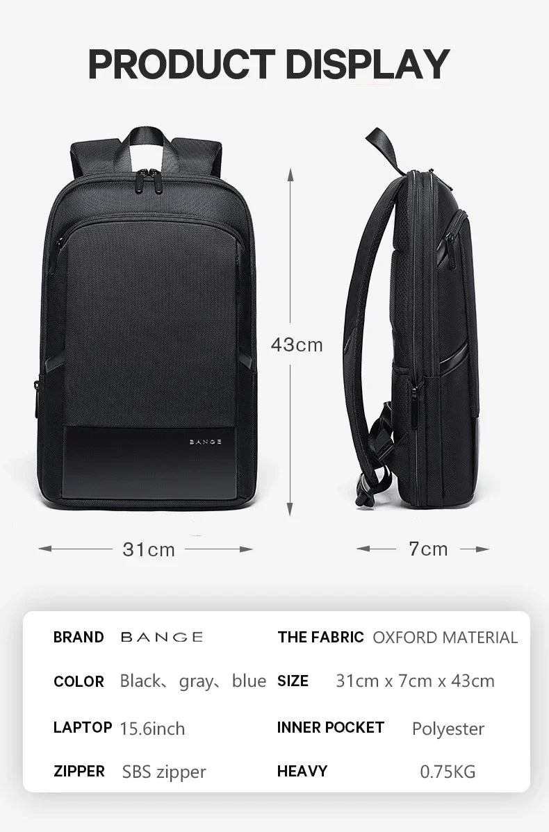 Slim Men Business Expandable Waterproof 15.6" Laptop Backpack Fashion Male Travel Light Scalable Shoulder Bags for Men