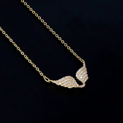 Fashion Women Chain Custom Necklace Angel wings Gold Plated Zircon Feather Necklace