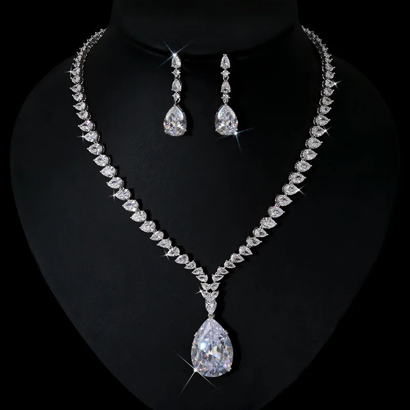 Luxury Shiny Water Drop Cubic Zirconia Necklace Earring Set for Women High Quality Fashion Party Wedding Jewelry N-1019