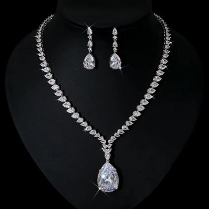 Luxury Shiny Water Drop Cubic Zirconia Necklace Earring Set for Women High Quality Fashion Party Wedding Jewelry N-1019