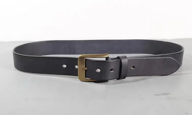 Luxury Handmade Leather Copper Buckle Man's Belt Cinturon Gotico Cowhide Retro All-match Casual Jeans Soft Belt ABC