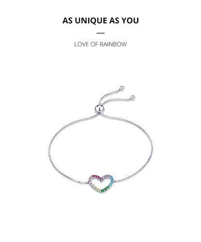 925 Sterling Silver Colorful Heart Pattern Adjustable Bracelet Love Zircon Chain for Women Fine Jewelry SCB216