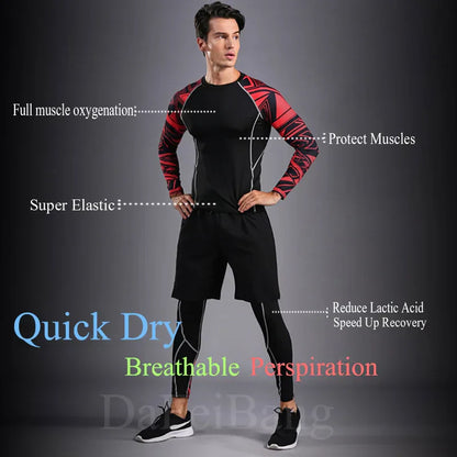 Men's Sports Suit MMA Running Quick-Drying Sportswear Compression Suit Fitness Training 3-Piece Sports Tights