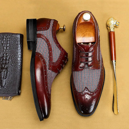 Men's Dress Shoes Leather Ventilation Lace-Up Fashion Bullock Men Shoes Formal Business Casual Spring Summer New
