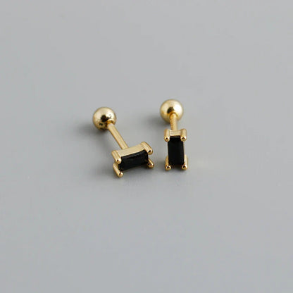 925 Sterling Silver Colorful Square Shiny Zircon Beads Piercing Stud Earrings for Women Fashion Gothic Exquisite Jewelry
