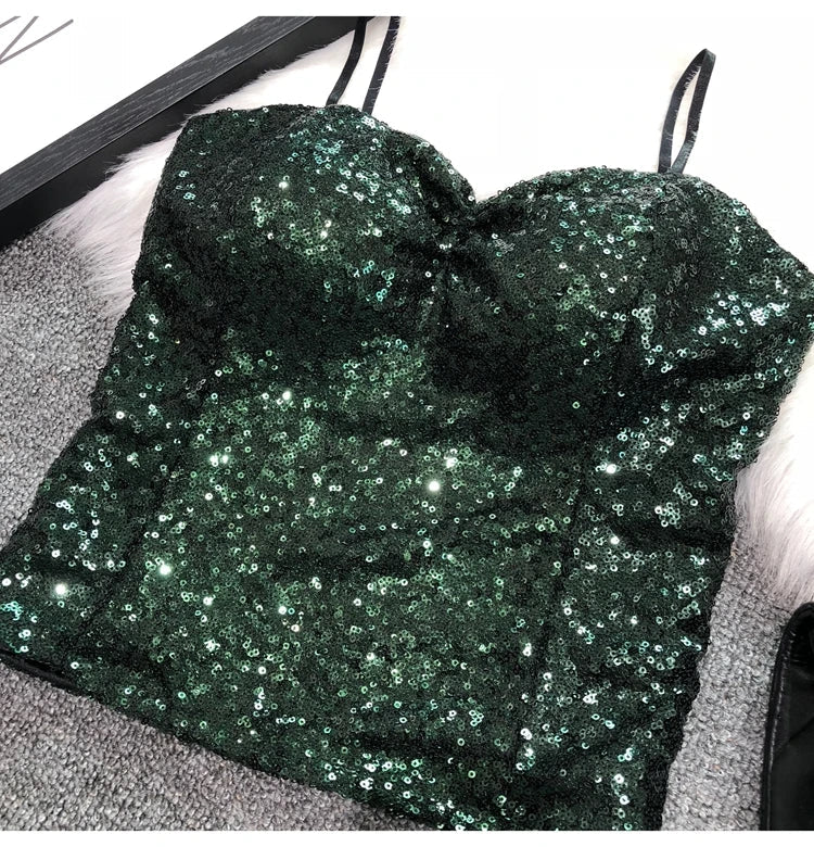 Women's Fashion Sexy Women 2023 Nick Sparkling Sequins Vest Harness At Night Binder Chest