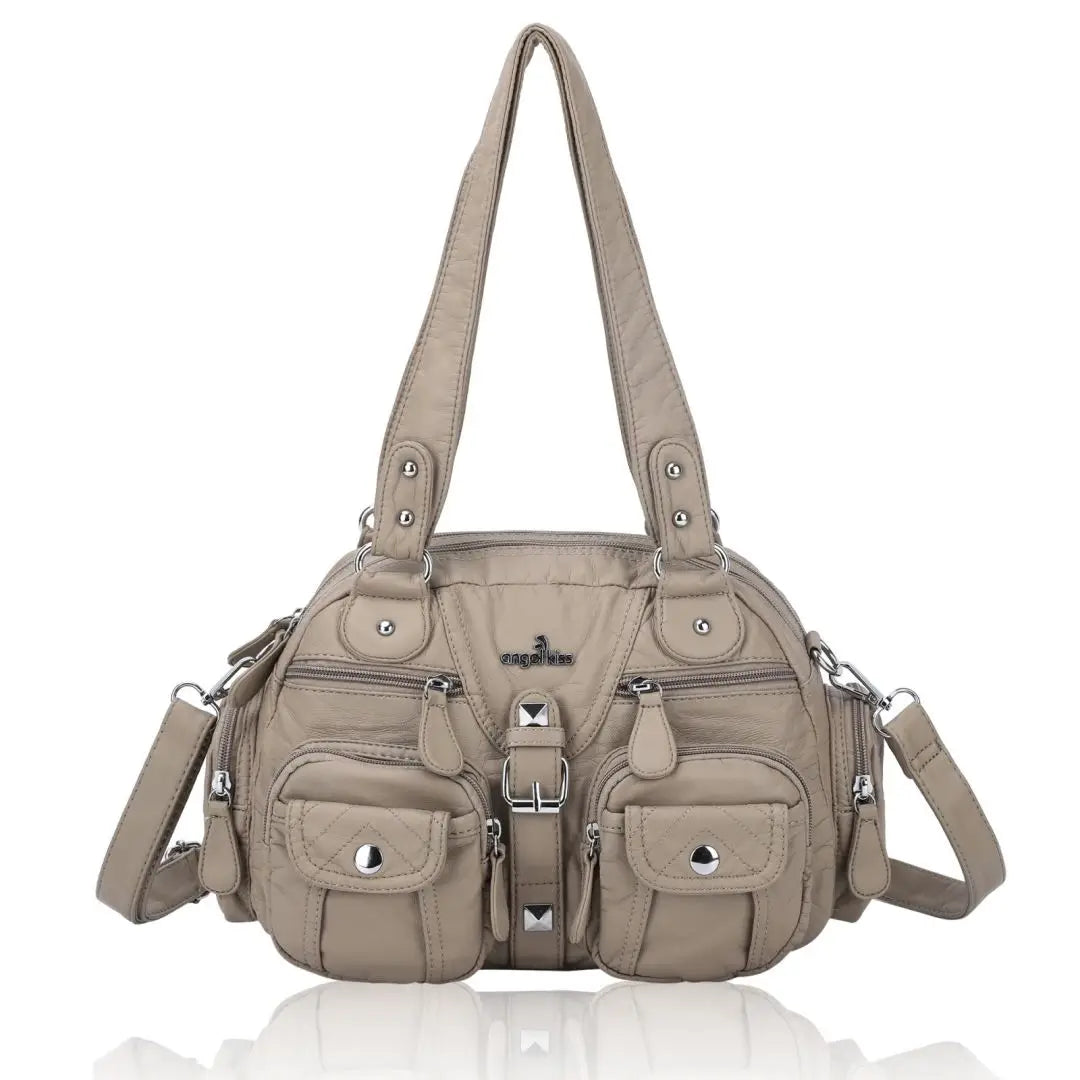 Women Small Handbags Satchel Top-handle Handbag PU Shoulder Bag 8”x11” Dumpling Pack Multi-pockets Shoulder Bag