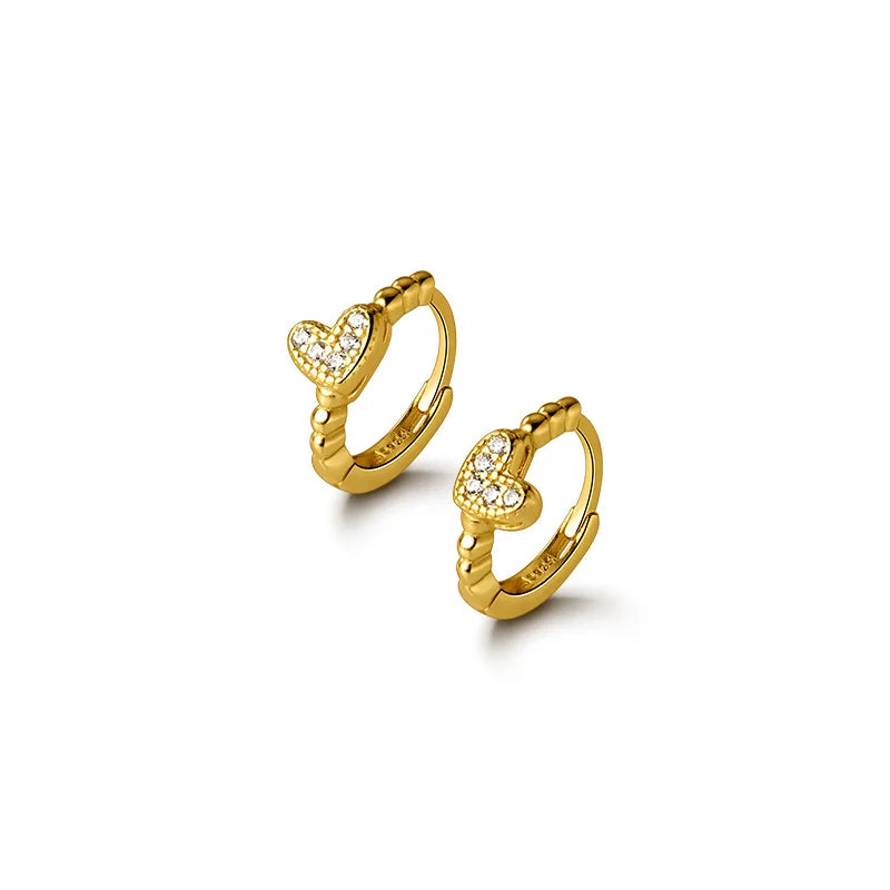925 Sterling Silver INS Minimalism Sweet Love Heart CZ Zircon Hoop Earrings For Women Girl Small Ear Buckle Jewelry Gift