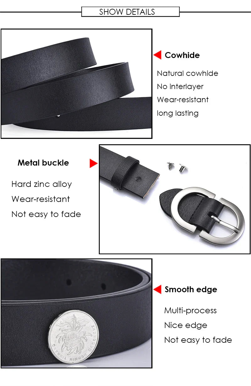 Official Authentic Woman Leather Belt Golden Alloy Buckle Natural Cowhide Ladies Jeans Belt Trousers Belt Female ZK105