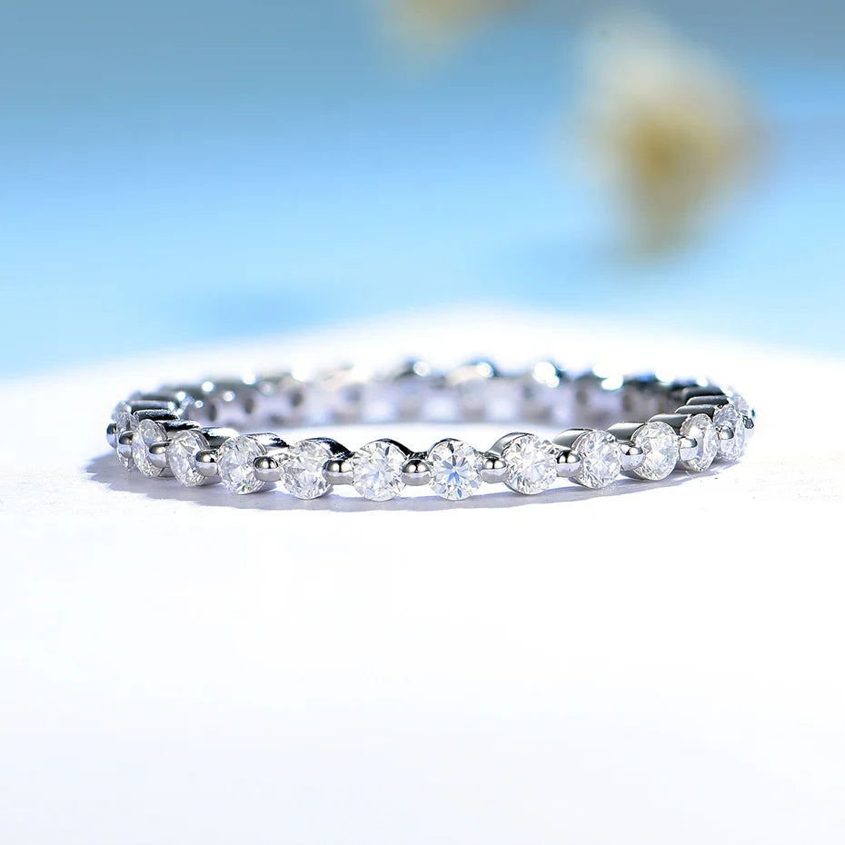 Moissanite Ring 585 14K 10K 18K Rose Gold Half Eternity Bubble Rings for Women Jewelry Wedding Diamond Engagement Band