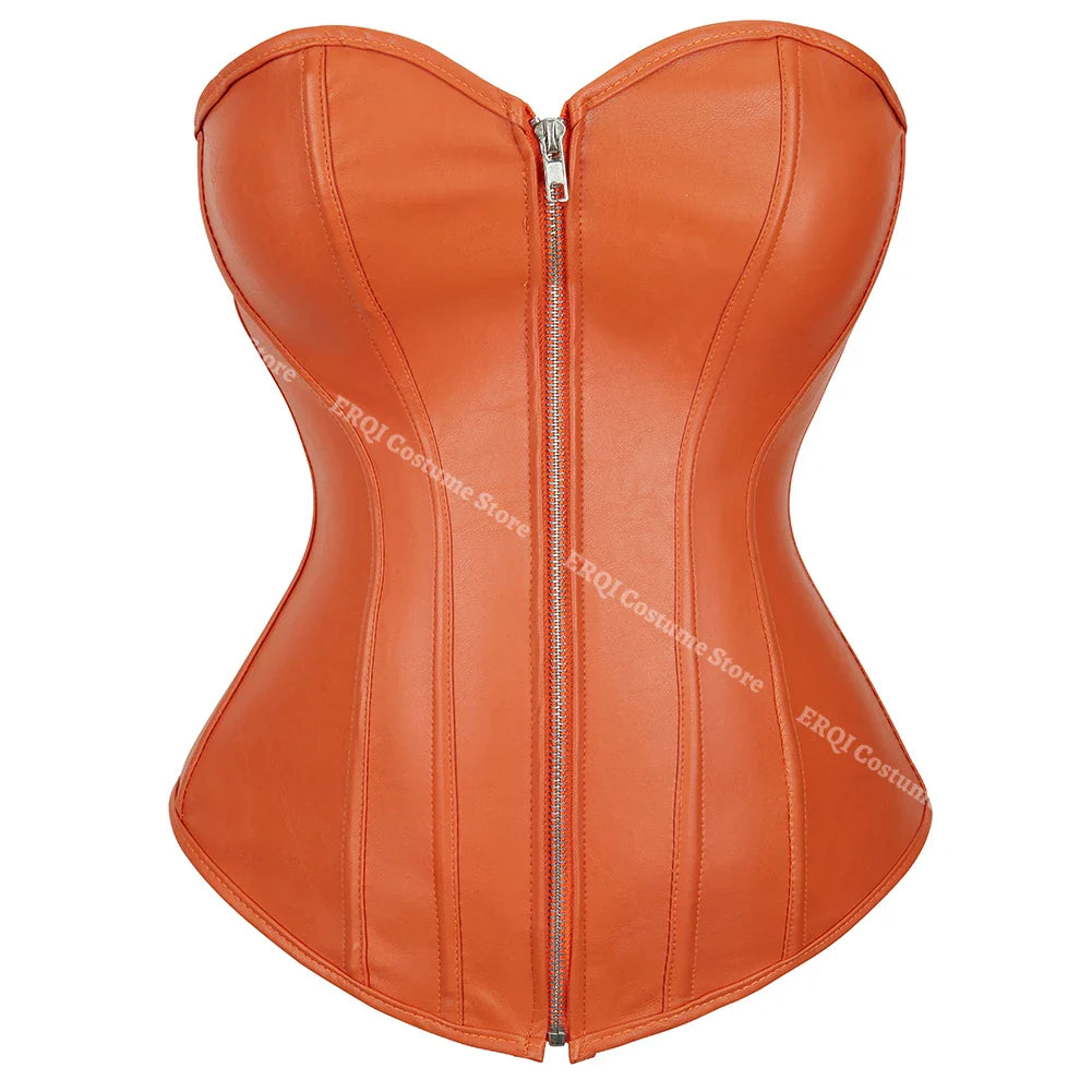 Faux Leather Corset Sexy Clubwear Bustier Hot Lingerie  Zipper Costume Lace up  Waist Cincher Top Plus Size