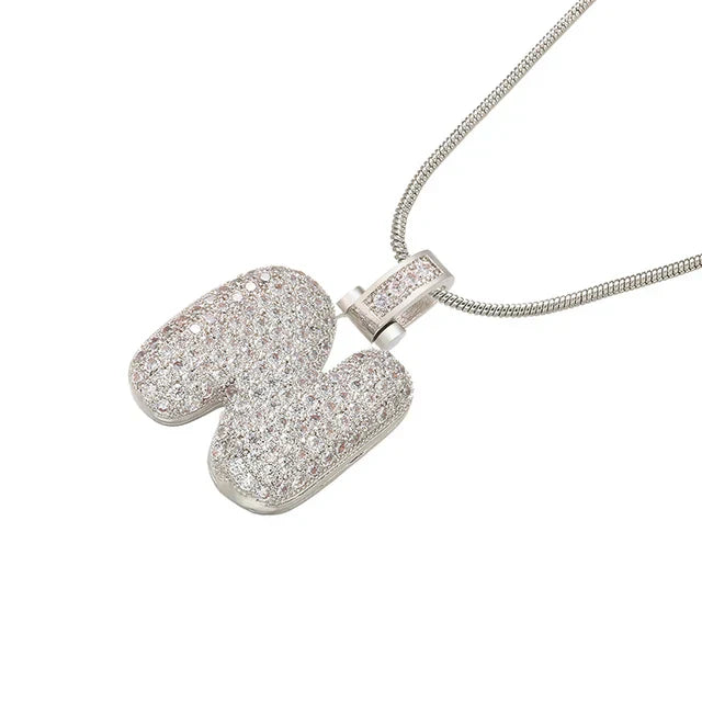1.25x500mm Fat and lovely crystal brass silver color  letter necklace for women friends birthday gift model: VL34