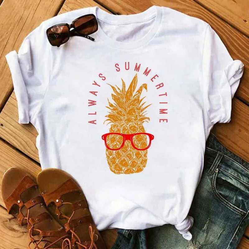 Funny Fruits T Shirt Women Fashion Kawaii Banana Print White T-shirt Harajuku TShirt Short Sleeves Tops Tee Shirt Femme T Shirts